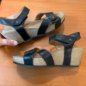 Taos Black Leather Wedge Sandal, size 37